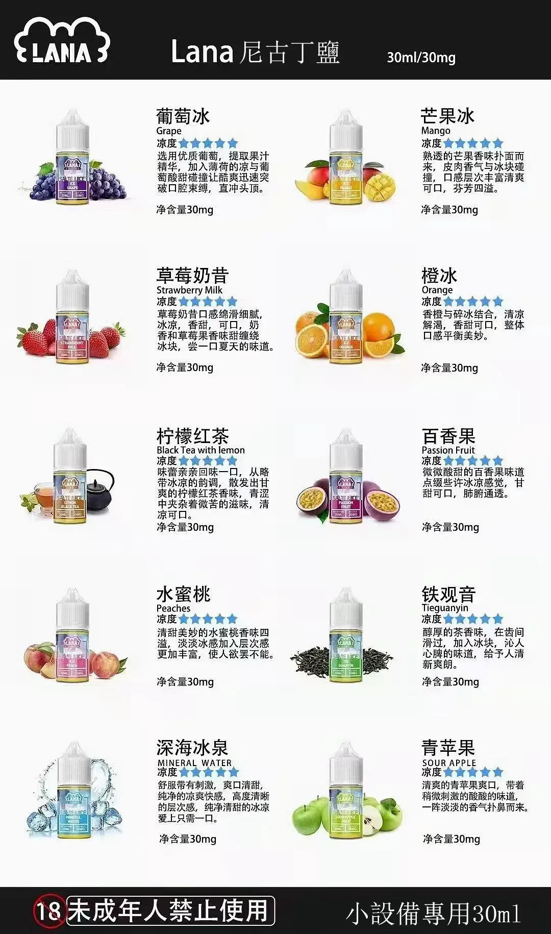 LANA 拉娜 30mL煙油 告別庸俗甜膩 擁抱鮮果初綻的清爽層次 演繹深沉優雅的呼吸美學 每一口皆是純淨無暇的感官饗宴 台灣現貨:圖片 4